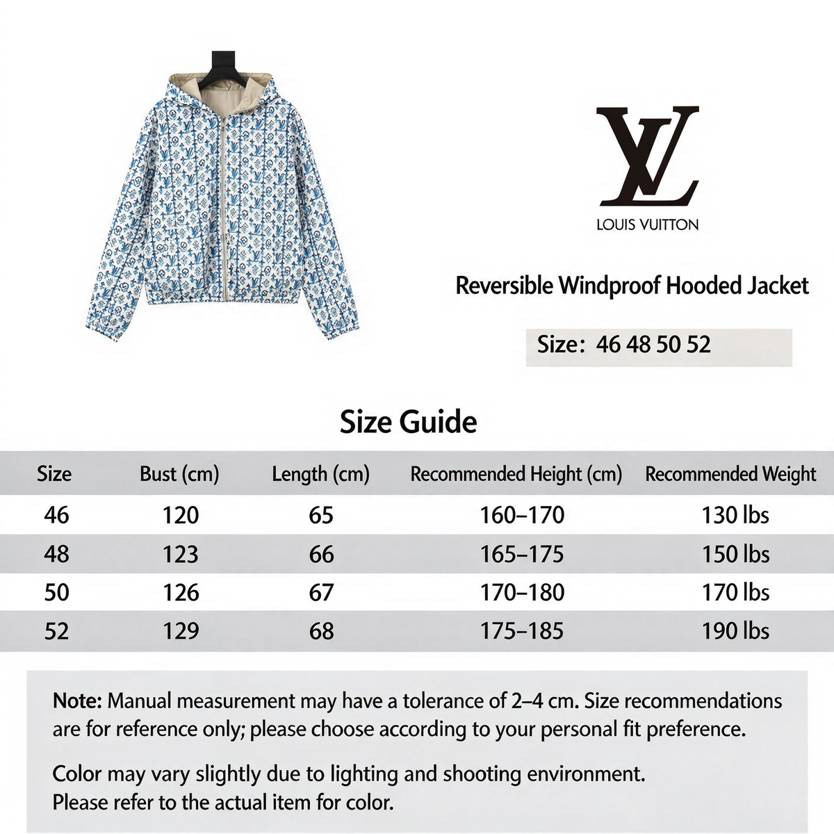 Louis Vuitton Reversible Hooded Windbreaker Unisex Full Zip Light Jacket Beige Outer with Monogram Lining