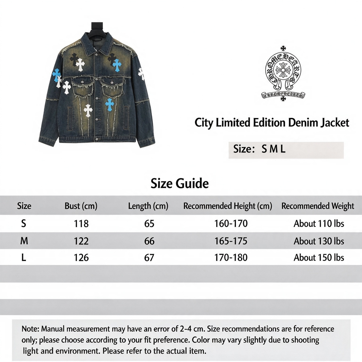 Chrome Hearts Cross Patch Destroyed Denim Jacket Unisex Vintage Washed Fringe Trucker Jacket  Faded Black Wash