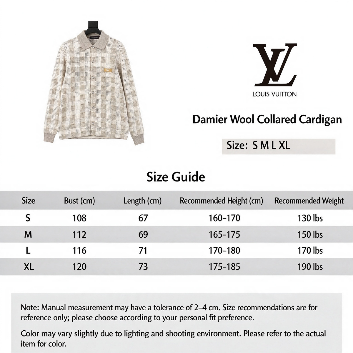 LV Beige Check Openwork Crochet Knit Collared Cardigan Unisex Designer Top