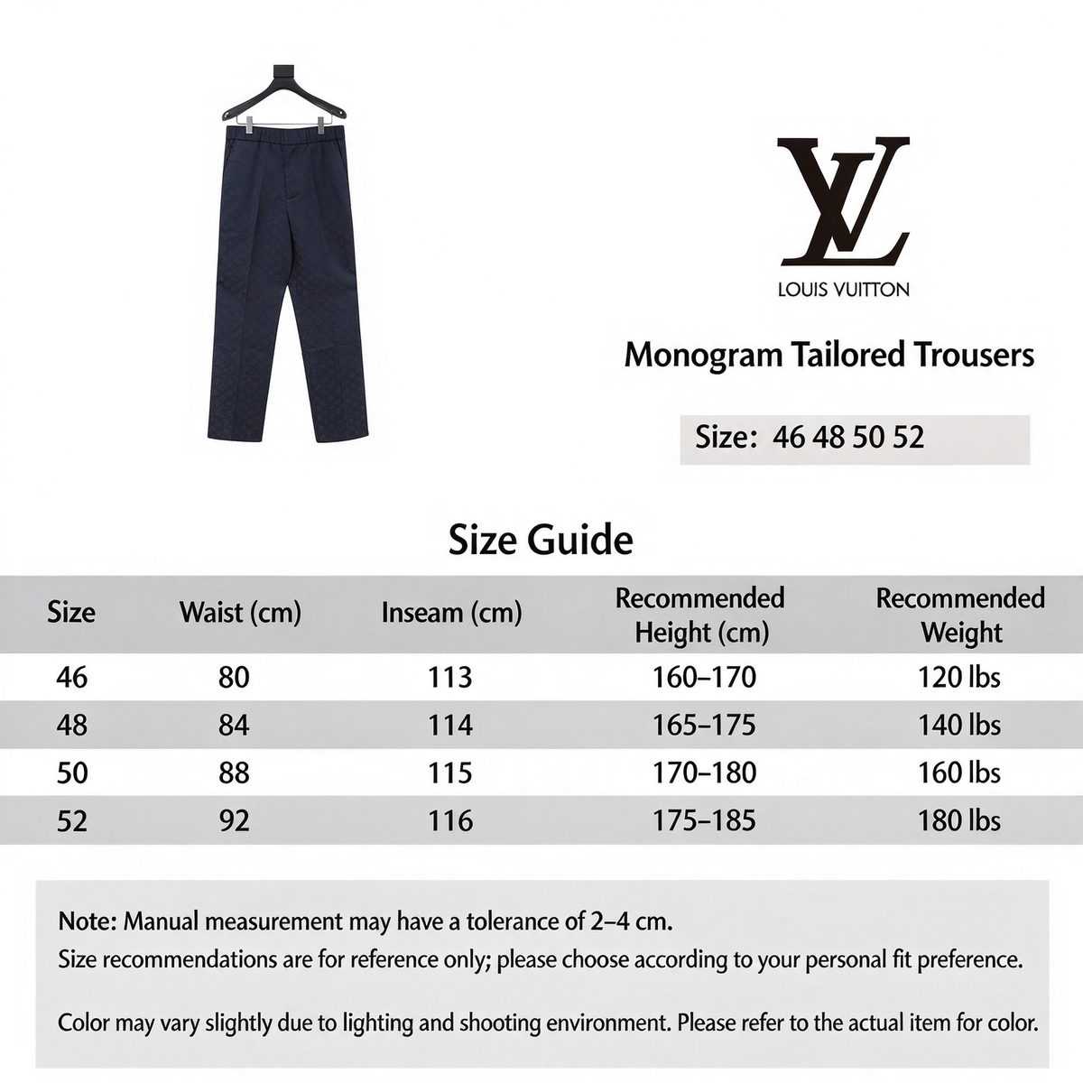 LV Monogram Jacquard Casual Pants Unisex Elastic Waist Designer Trousers Navy Blue