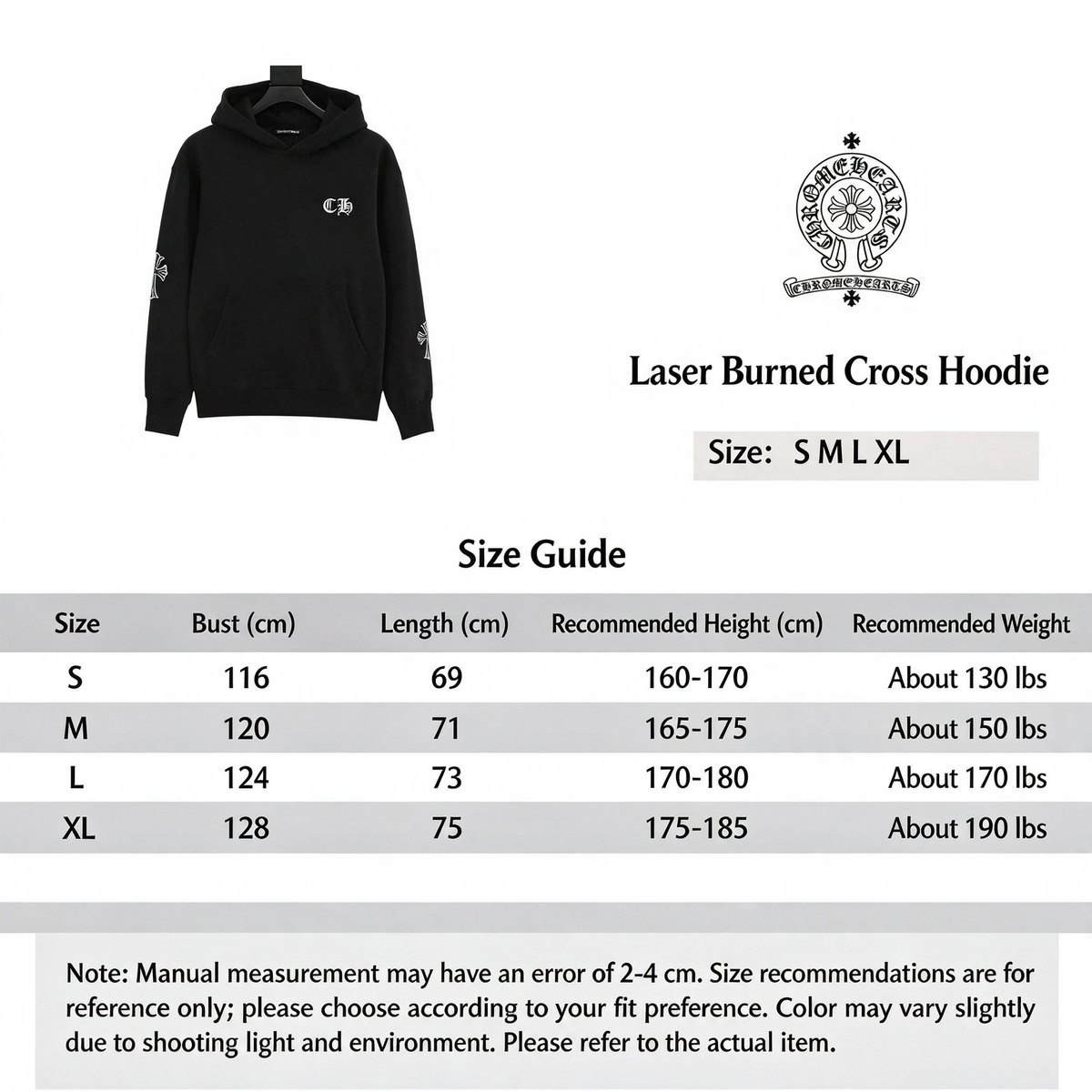 Chrome Hearts Cross Embroidery Hoodie Unisex CH Logo Pullover Sweatshirt Streetwear Black