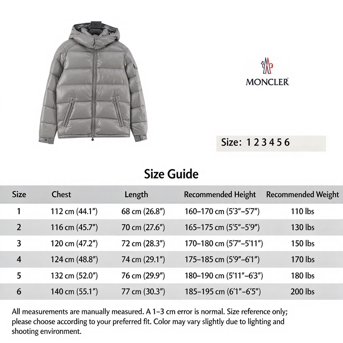 Moncler Maya Hooded Short Down Jacket Luxury Winter Puffer Coat Unisex Light Grey