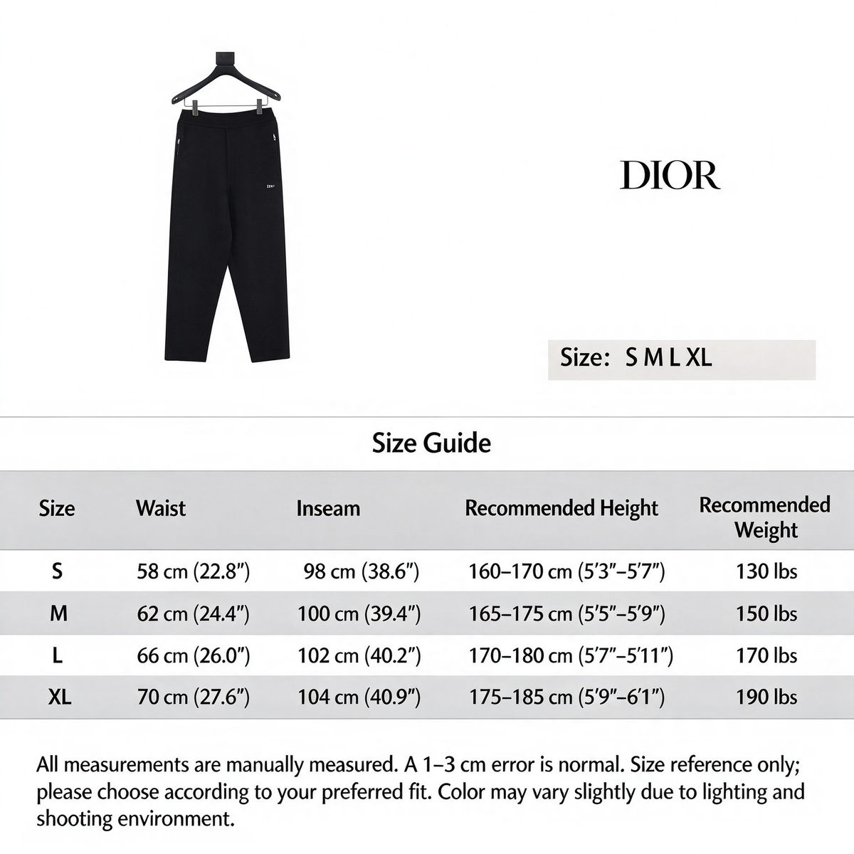 Dior Embroidered Logo Relaxed Fit Track men's Pants Premium Cotton Jogger Black