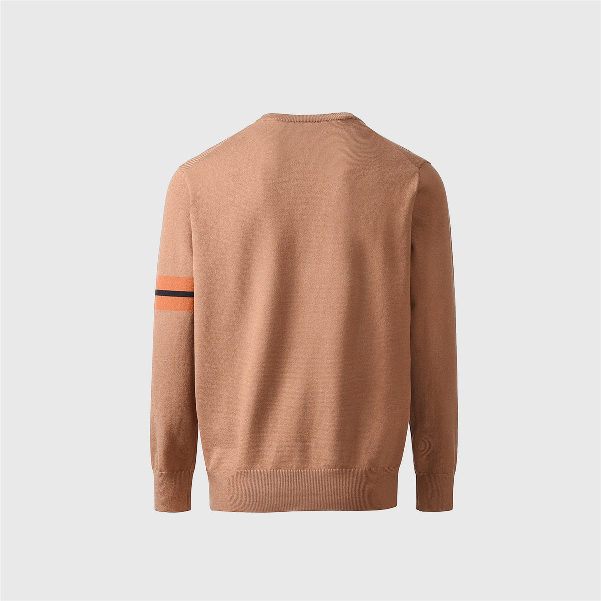 Camel Crew Neck Knit Sweater Orange Striped Sleeve Minimalist Pullover Unisex