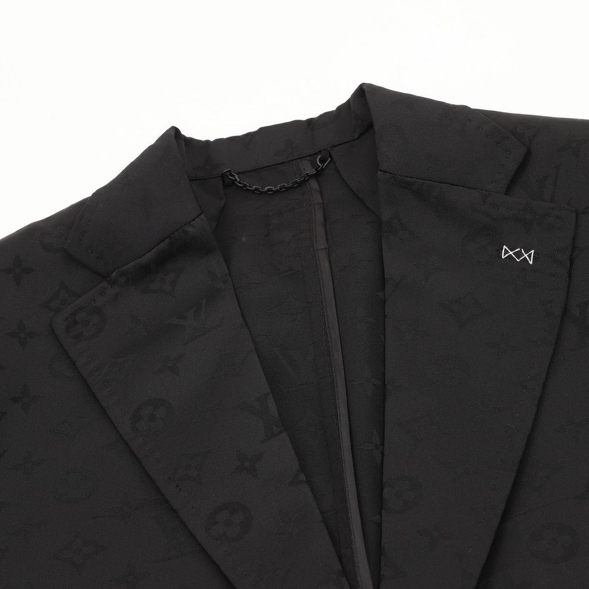 LV Luxury Monogram Jacquard Two Button Blazer Notch Lapel Casual Suit Jacket Solid Black