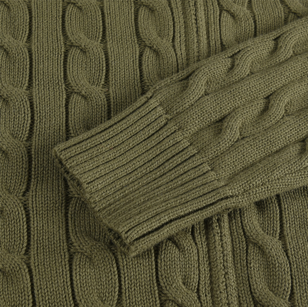 Polo Ralph Lauren Olive Green Cable Knit Full Zip Sweater White Pony Logo Unisex