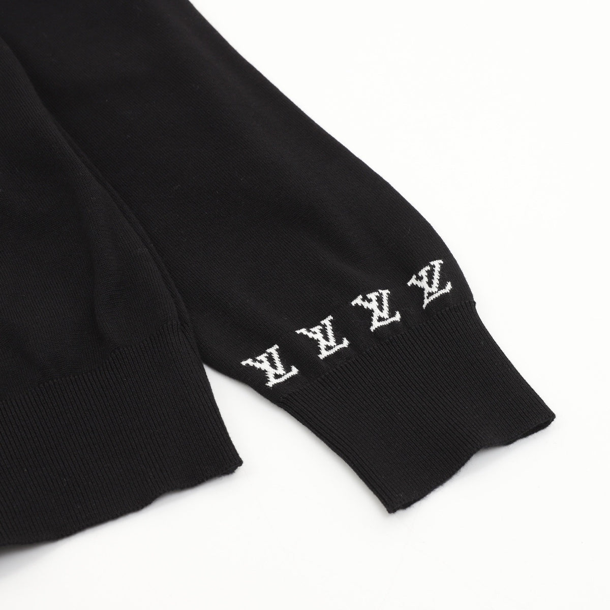 Luxury Handwriting Logo Crew Neck Knit Sweater Rib Cuff Streetwear Pullover Unisex Solid Black