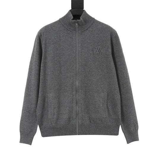 Louis Vuitton Embossed LV Logo Zip Knit Cardigan Unisex Heather Grey Half-Zip Knit Outerwear