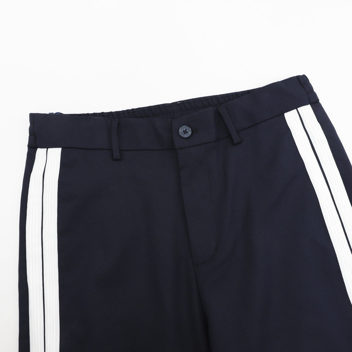 Moncler Men's Side Stripe Cotton Blend Straight Leg Trousers Luxury Casual Pants Navy/White