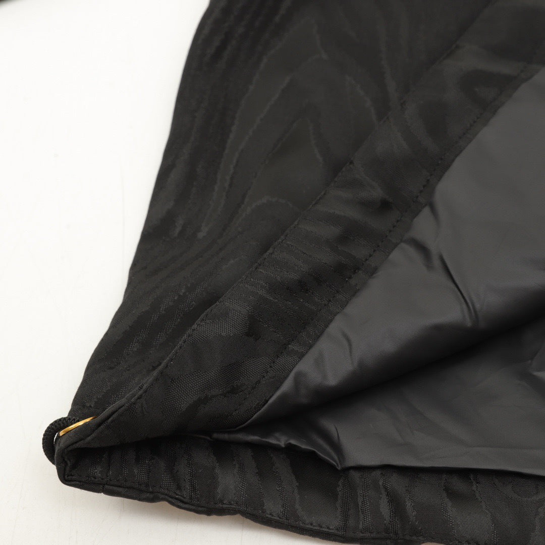 Celine Black Wood Grain Jacquard Hooded Windbreaker Gold Zip Jacket