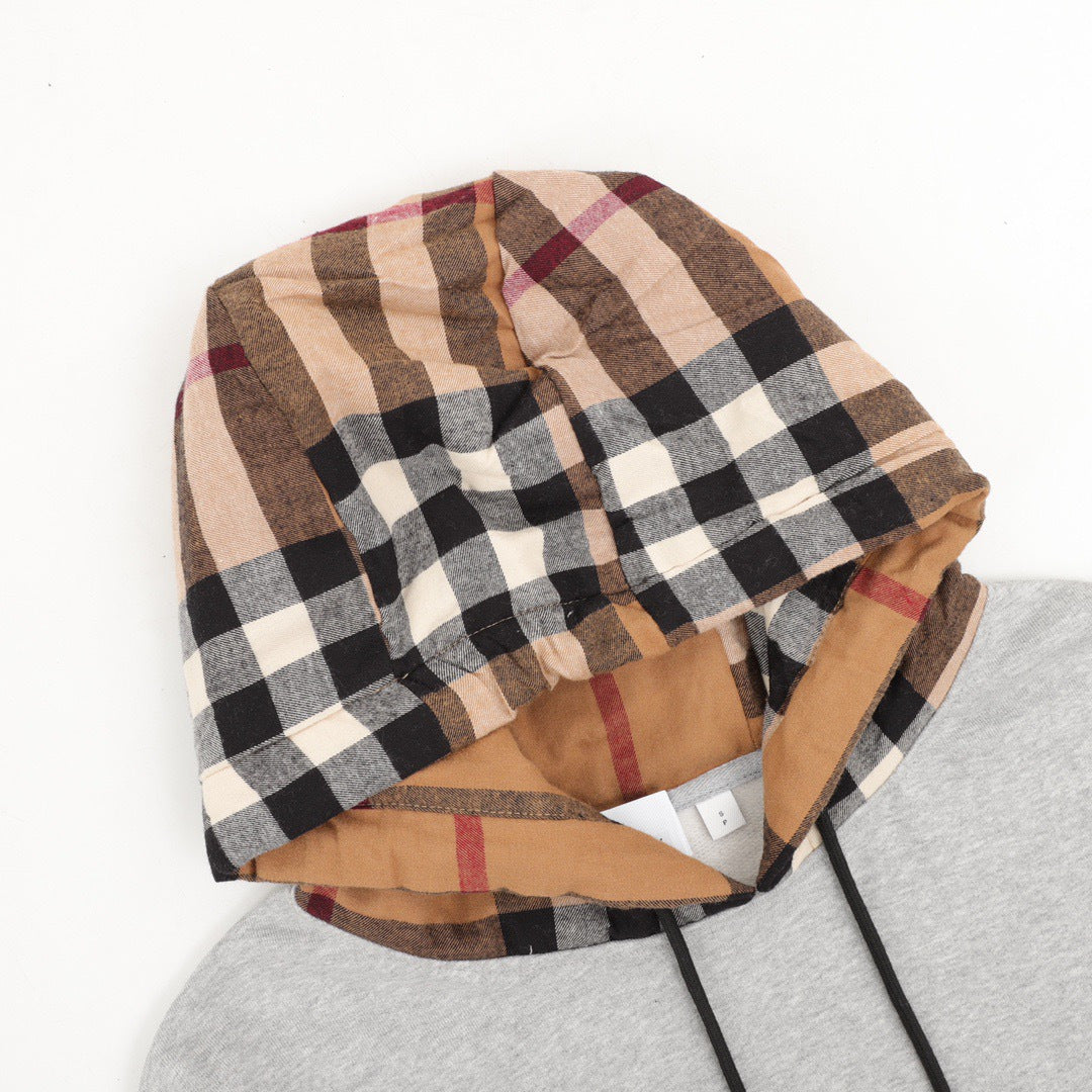 Burberry Heather Grey Vintage Check Hood Panel Hoodie Unisex