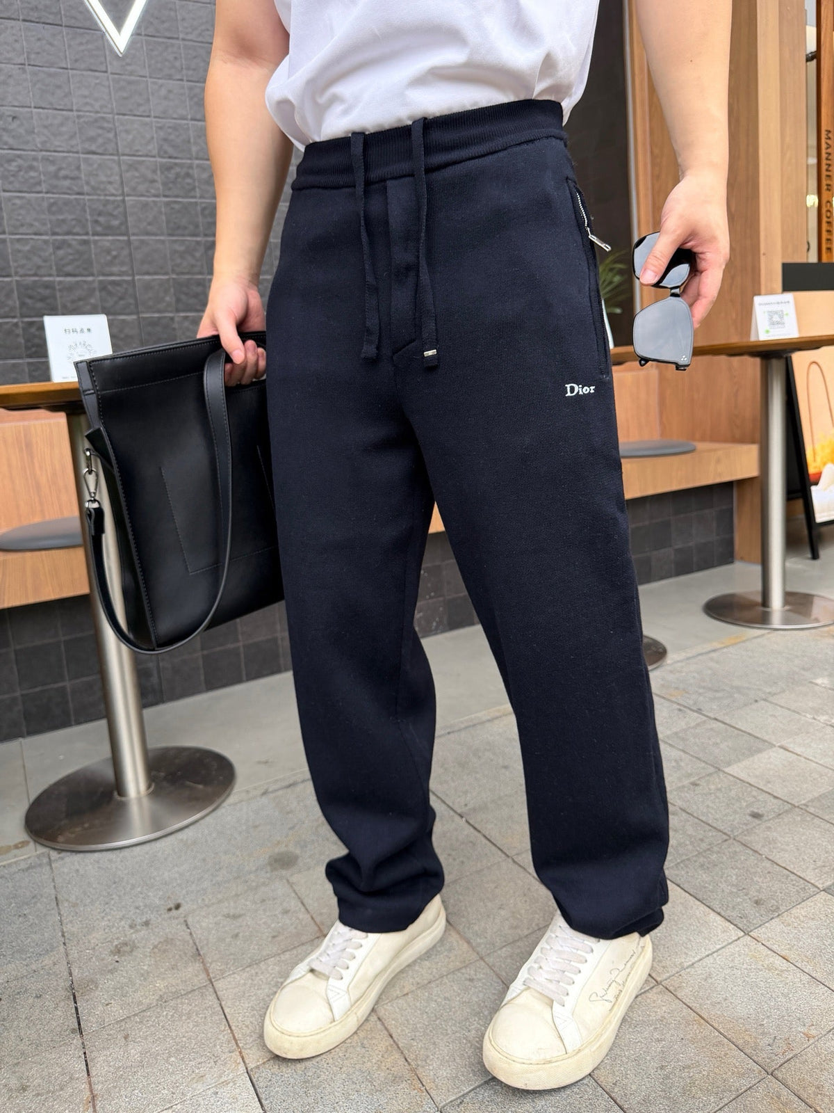 Dior Embroidered Logo Relaxed Fit Track men's Pants Premium Cotton Jogger Black