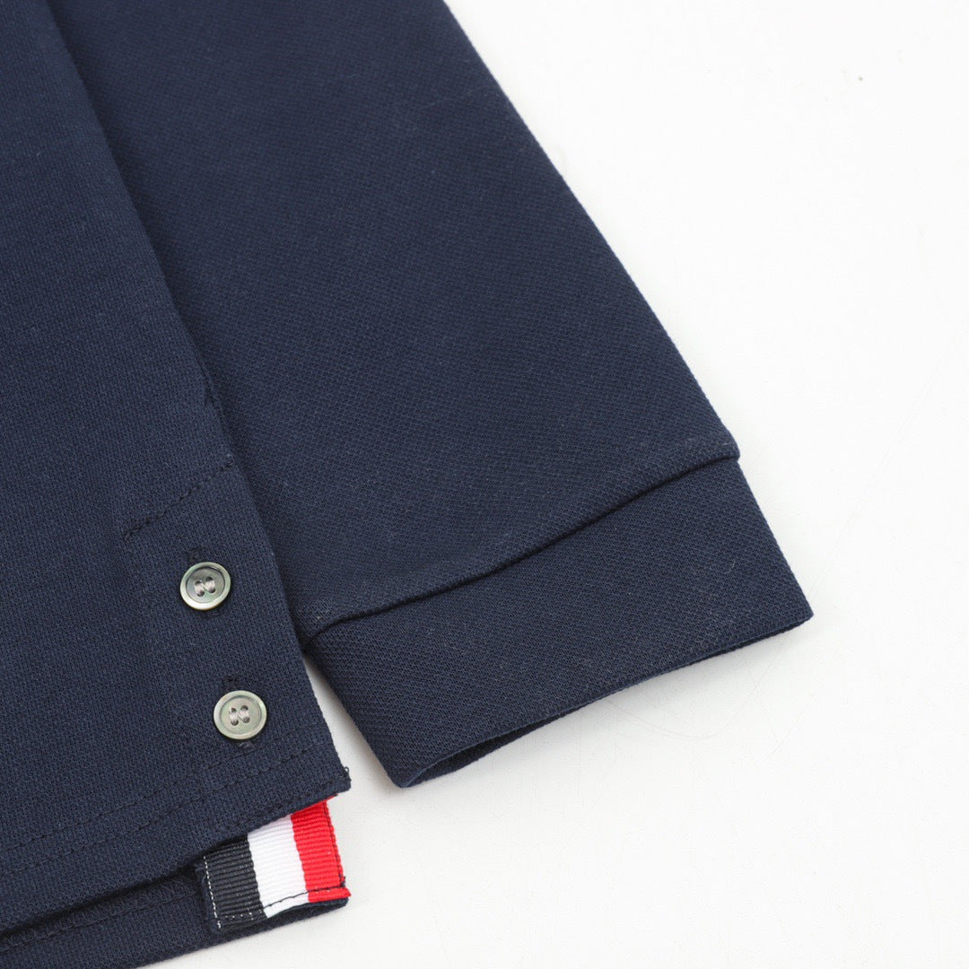 Thom Browne Whale Motif 4-Bar Long Sleeve Polo Shirt men – Navy