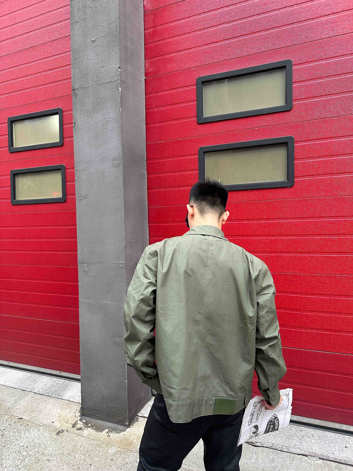 Loewe Army Green Pleated Collared Jacket Anagram Embroidery Zip Up Coat