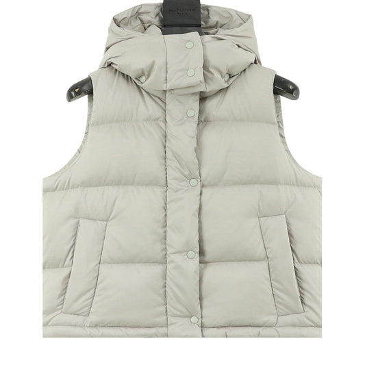Lululemon Quilted Hood Puffer Vest Snap Button Sleeveless Warm Gilet Unisex Bone