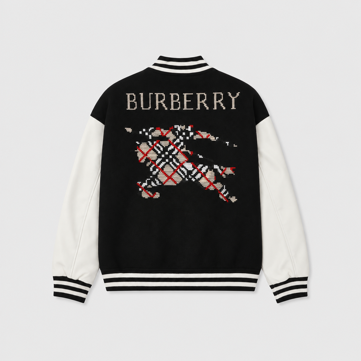 Burberry Black White Color Block Varsity Jacket Unisex