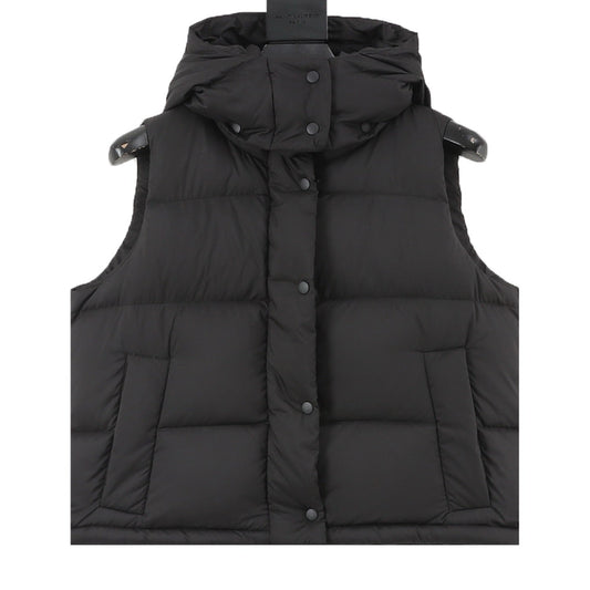 Lululemon Quilted Hood Puffer Vest Snap Button Sleeveless Warm Gilet Black