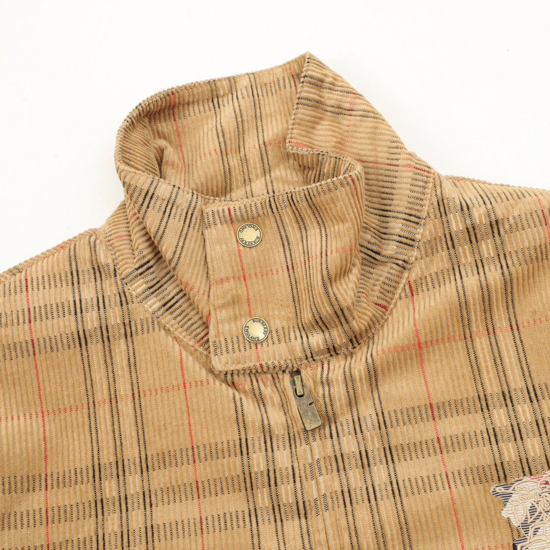 Burberry Vintage Check Corduroy Stand Collar Jacket Unisex