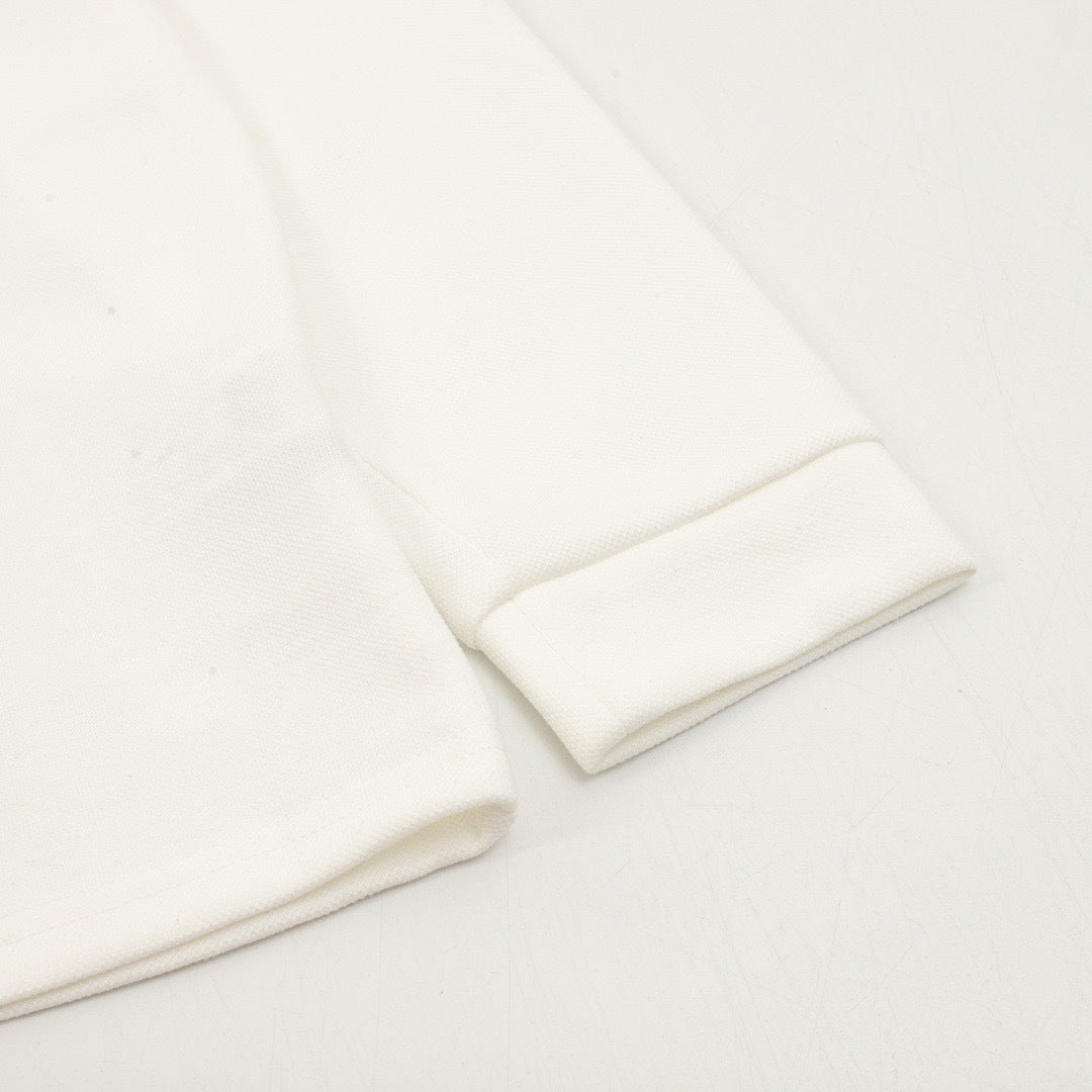 Chrome Hearts Horseshoe Logo Long Sleeve Polo Shirt – Ivory with Contrast Collar