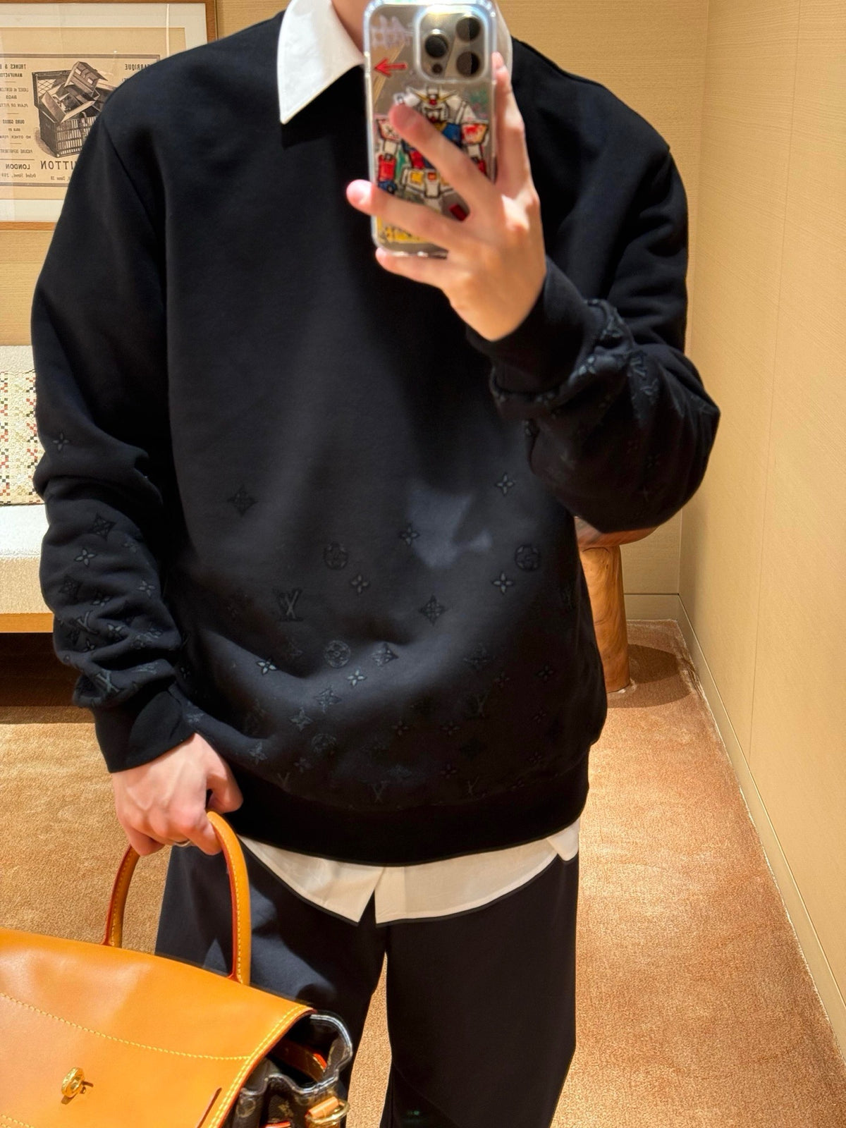 Louis Vuitton 3D Raised Monogram Crewneck Sweatshirt Unisex Pullover Black