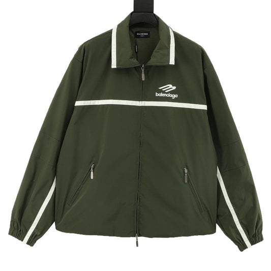 Balenciaga 3B Logo Striped Sport Jacket Full Zip Outerwear Unisex Olive Green