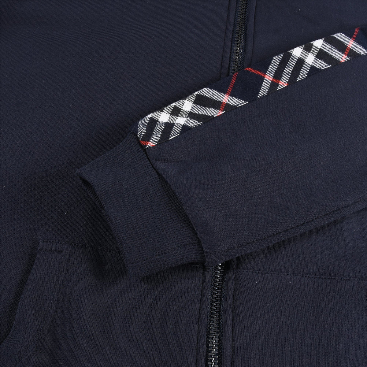 Burberry Navy Vintage Check Panel Zip Up Hoodie Unisex
