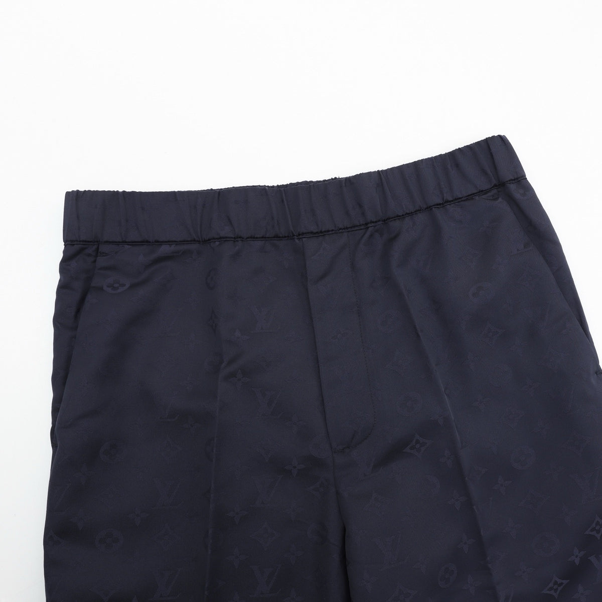 LV Monogram Jacquard Casual Pants Unisex Elastic Waist Designer Trousers Navy Blue
