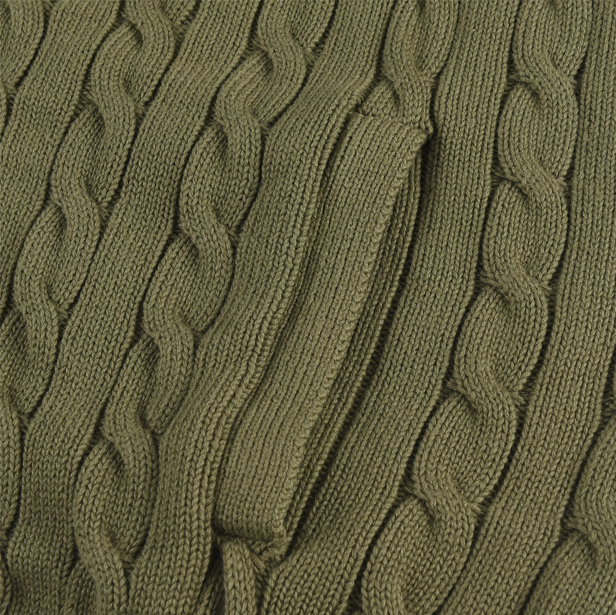 Polo Ralph Lauren Olive Green Cable Knit Full Zip Sweater White Pony Logo Unisex
