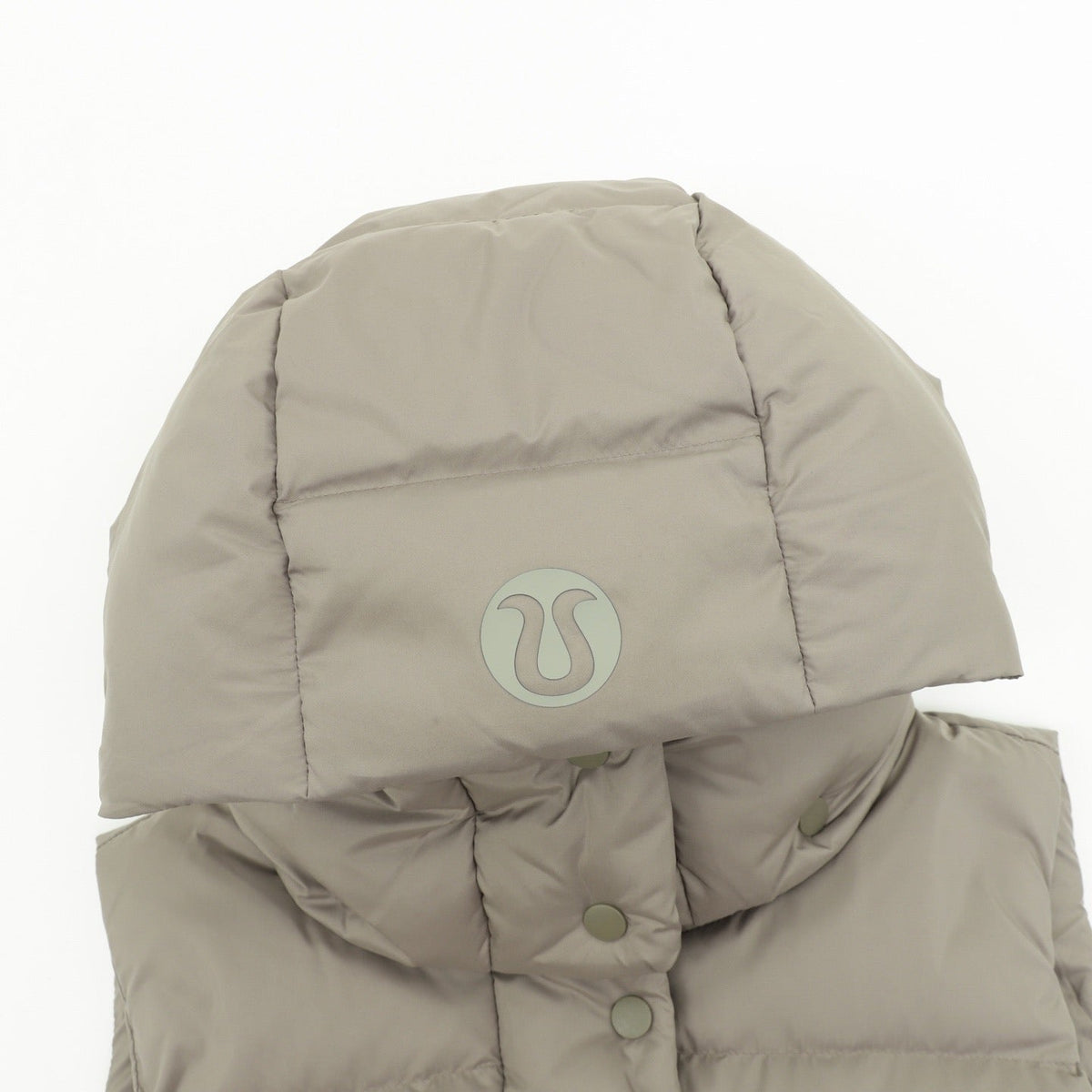 Lululemon Quilted Hood Puffer Vest Snap Button Sleeveless Warm Gilet Grey Sage