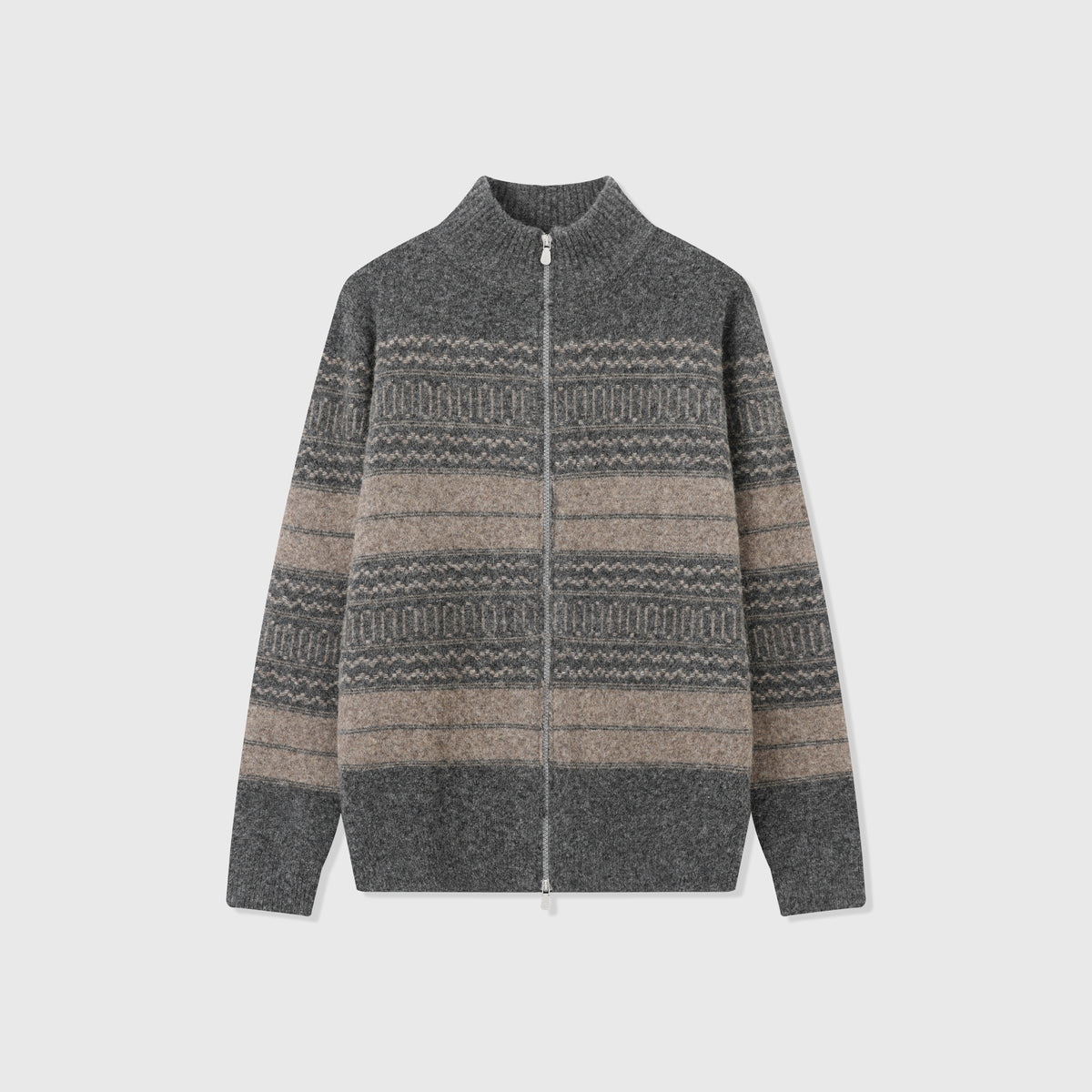 Loewe Fair Isle Jacquard Zip Up Knit Cardigan Wool Blend Sweater