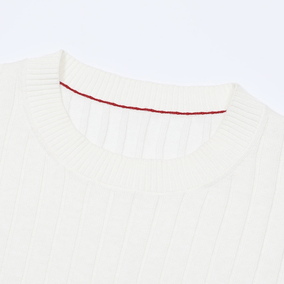 Bottega Veneta White Vertical Ribbed Crew Neck Long Sleeve Knit Top