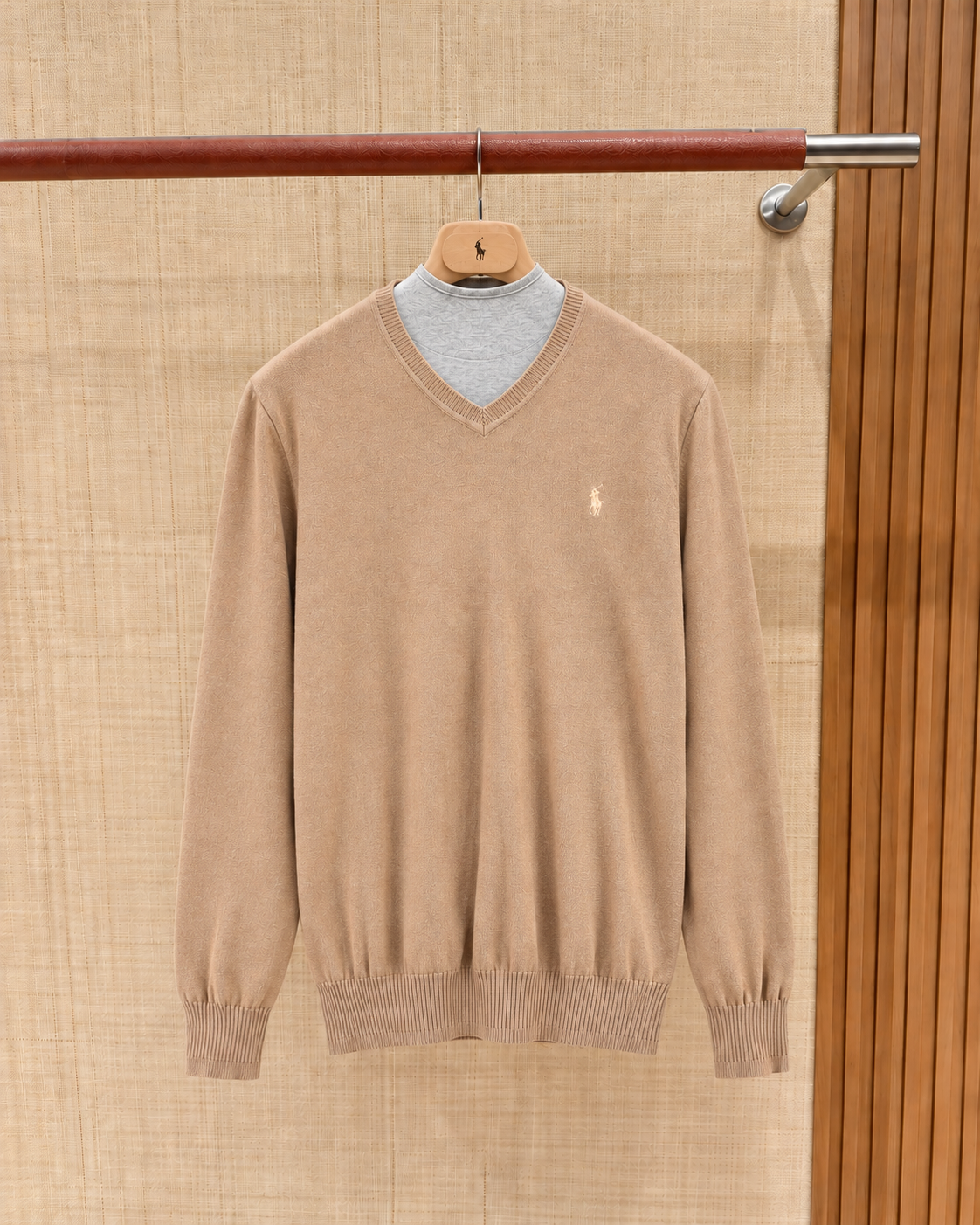 Polo Ralph Lauren Camel V-Neck Knit Sweater Beige Pony Logo Casual Pullover Unisex
