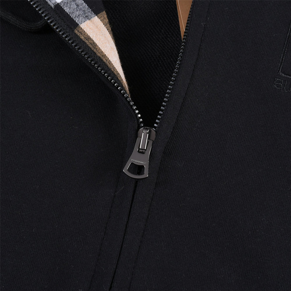 Burberry Black B Square Patch Zip Up Hoodie Vintage Check Hood Lining Unisex