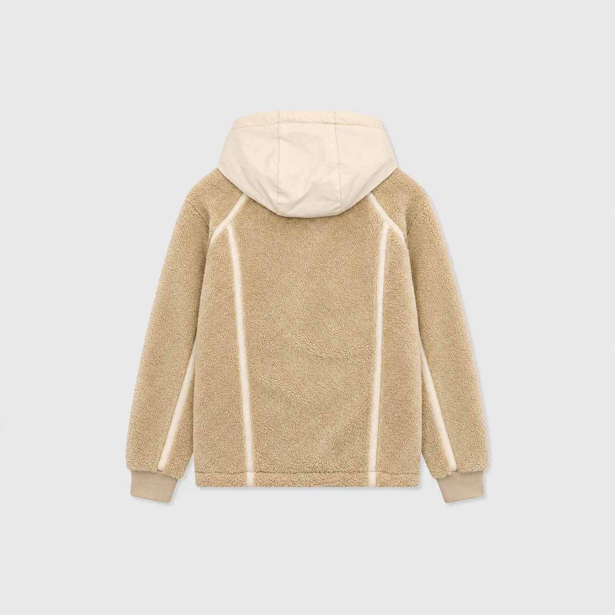 Miu Miu Beige Hooded Sherpa Fleece Zip Jacket Logo Patch Unisex