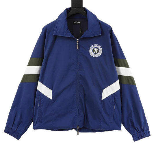 Balenciaga Crest Logo College Track Jacket Unisex Royal Blue with Green & White Stripes