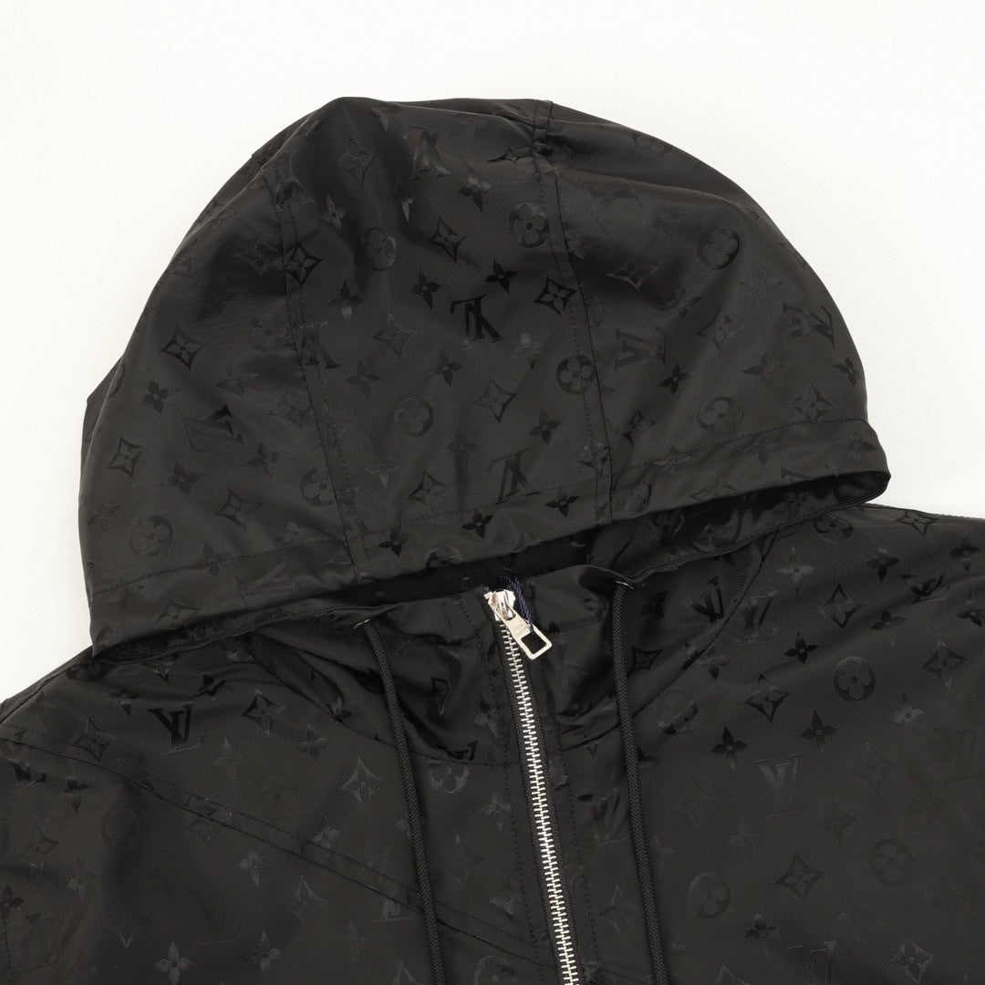 Louis Vuitton Black Monogram Hooded Windbreaker All Over Jacquard LV Jacket