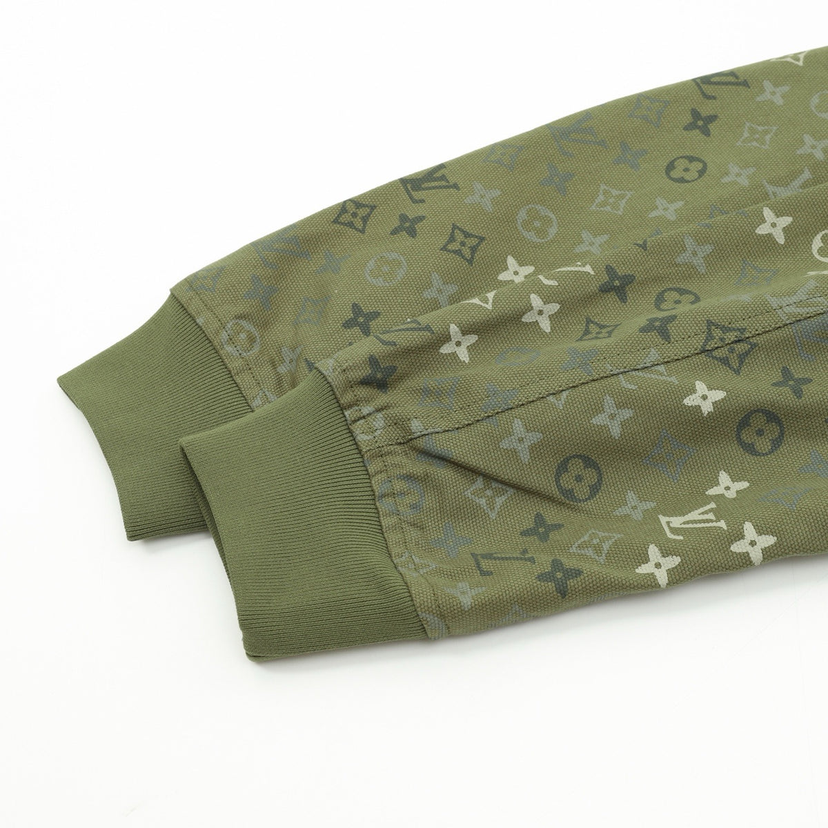 Louis Vuitton Monogram Print Zip Up Hooded Jacket Luxury Hoodie Coat Unisex Olive Green
