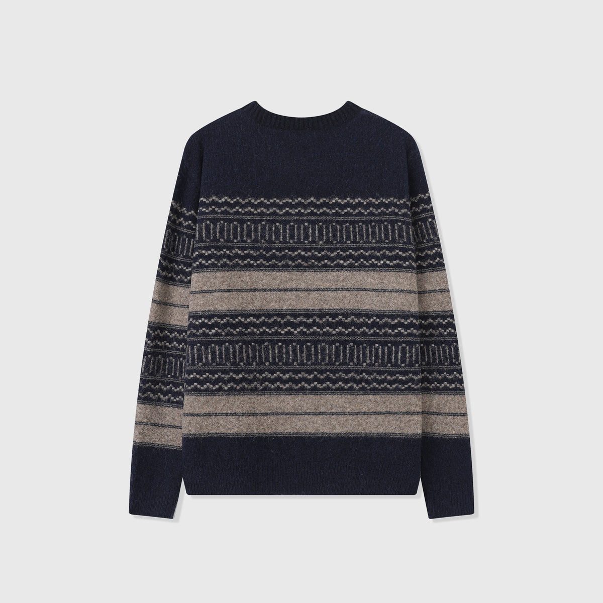 Fair Isle Crew Neck Knit Sweater Retro Stripe Jacquard Pullover Unisex Navy Mix