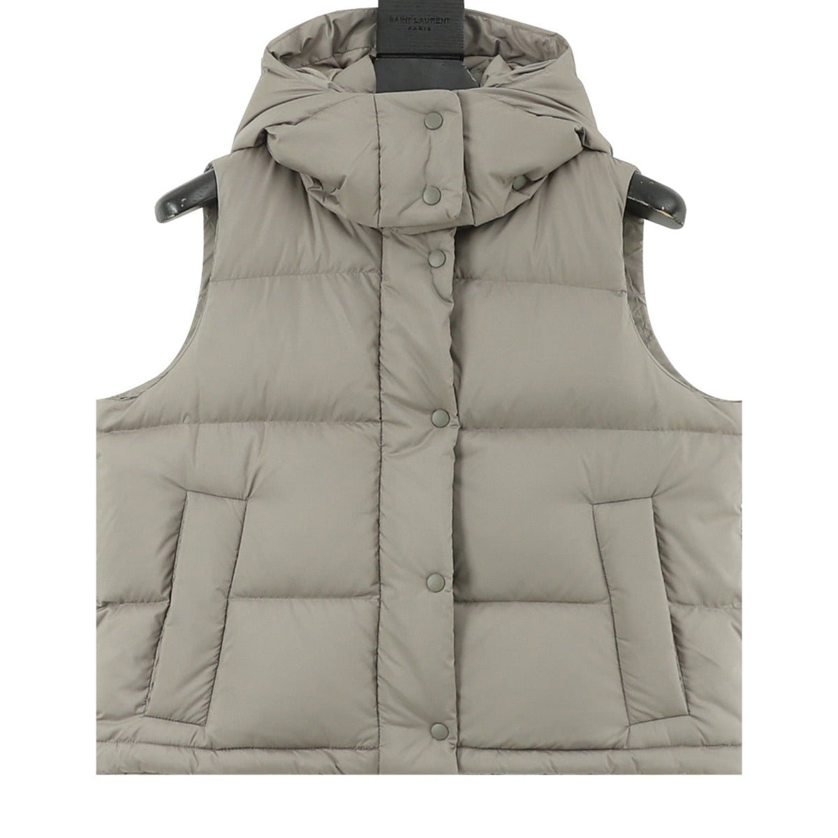Lululemon Quilted Hood Puffer Vest Snap Button Sleeveless Warm Gilet Grey Sage