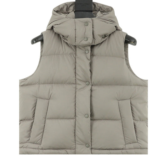 Lululemon Quilted Hood Puffer Vest Snap Button Sleeveless Warm Gilet Grey Sage