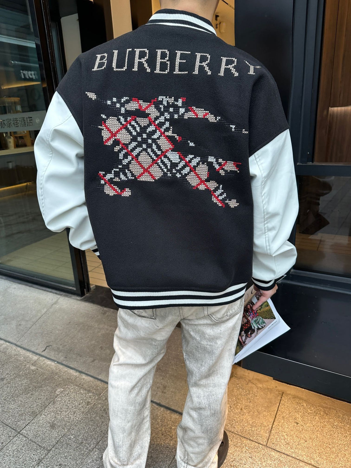 Burberry Black White Color Block Varsity Jacket Unisex