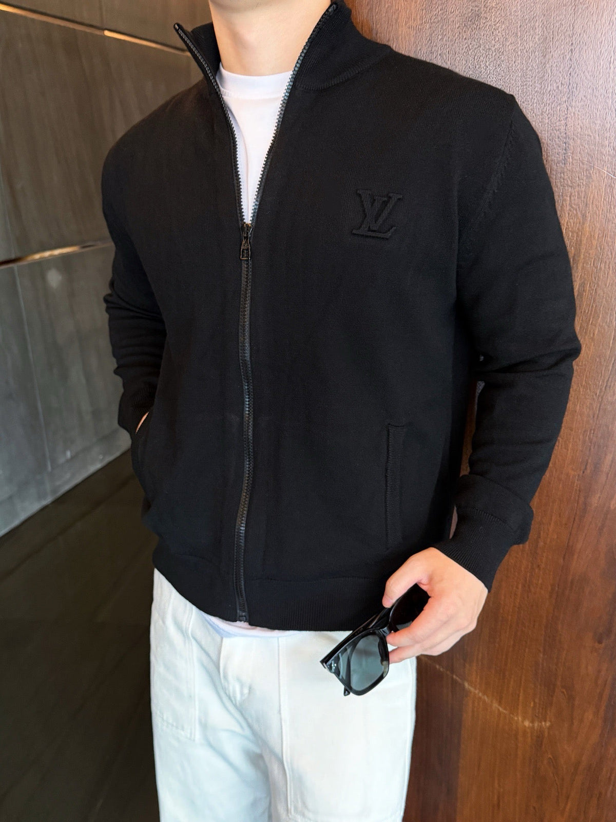 Louis Vuitton Label Patch Turtleneck Knit Sweater Unisex Solid Black Premium Knitwear Solid Black