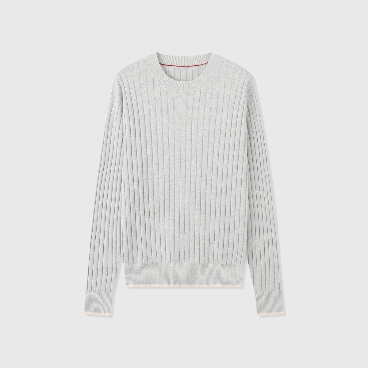 Bottega Veneta Light Grey Vertical Ribbed Crew Neck Long Sleeve Knit Top