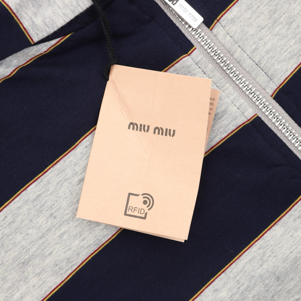 Miu Miu Striped Full Zip Hoodie, Heather Grey Navy