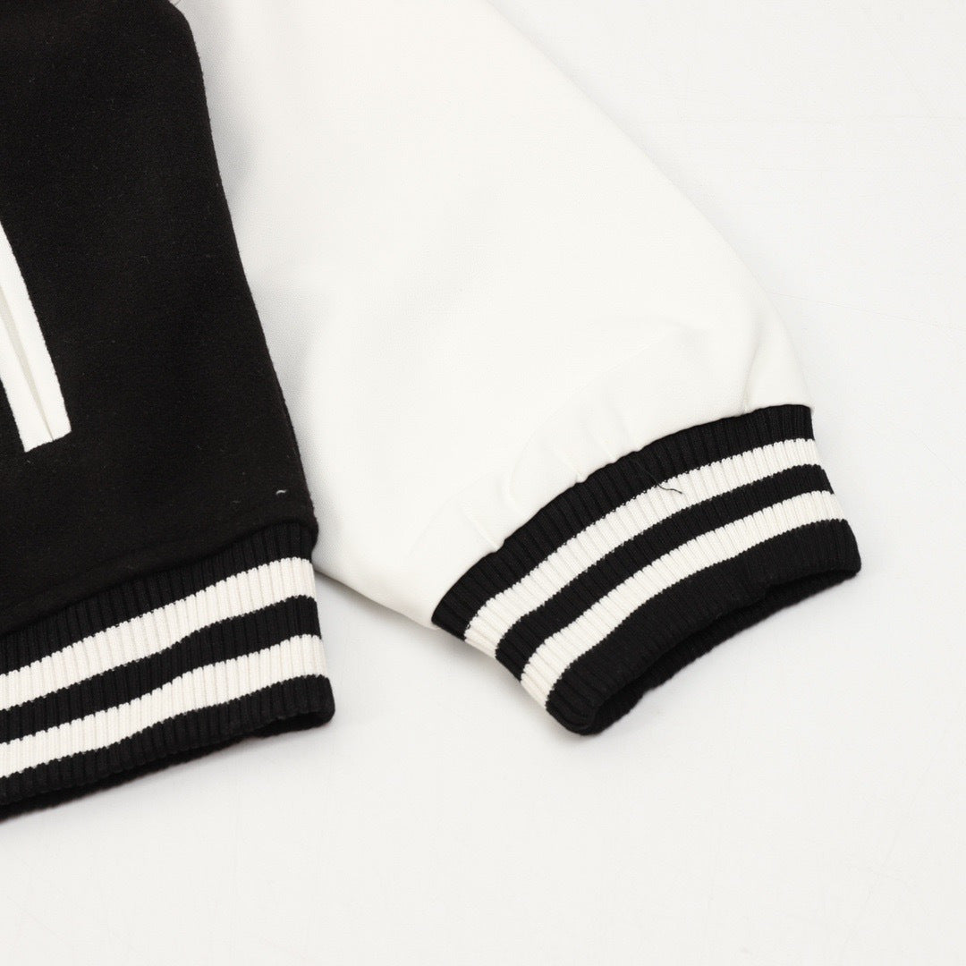 Burberry Black White Color Block Varsity Jacket Unisex