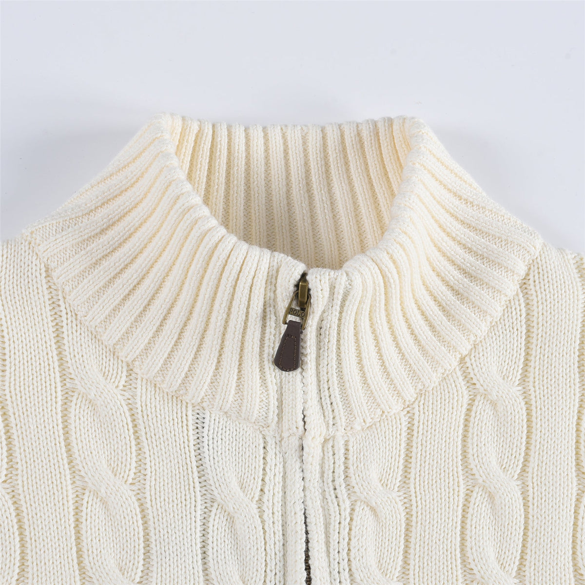 Polo Ralph Lauren Cream Cable Knit Full Zip Sweater Black Pony Logo Unisex