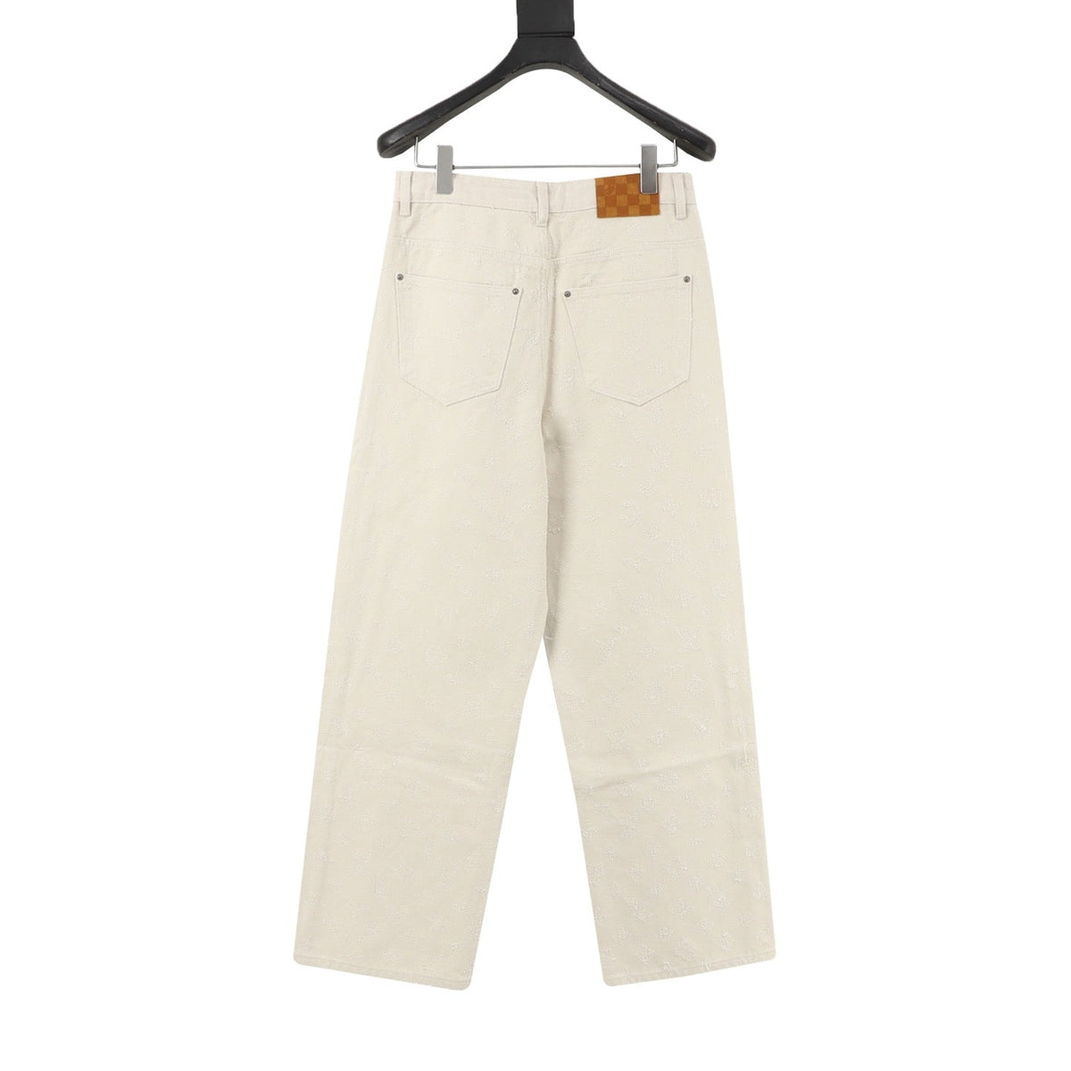 Louis Vuitton Full Textured Monogram Wide Leg Casual Jean Cream Off Whites Streetwear Unisex
