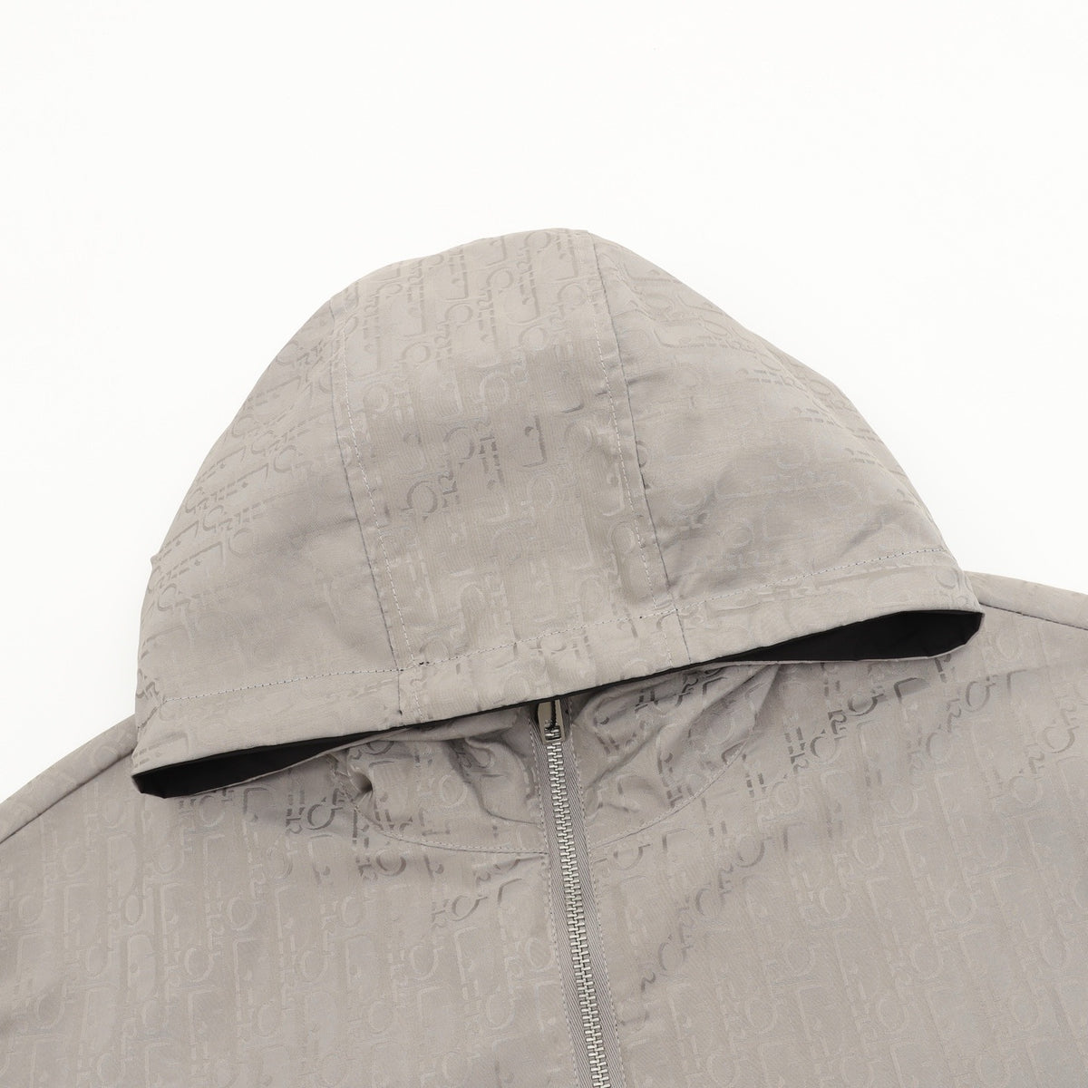Dior Minimal Logo Hooded Jacket Lightweight Zip Up Wind Coat Unisex Light Grey