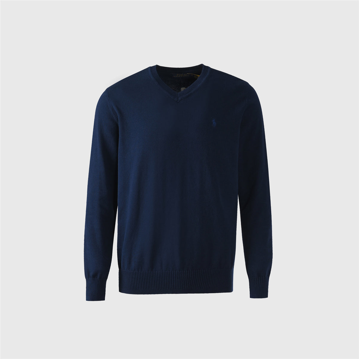 Polo Ralph Lauren Navy V-Neck Jacquard Knit Sweater Subtle Pony Logo Pullover Unisex