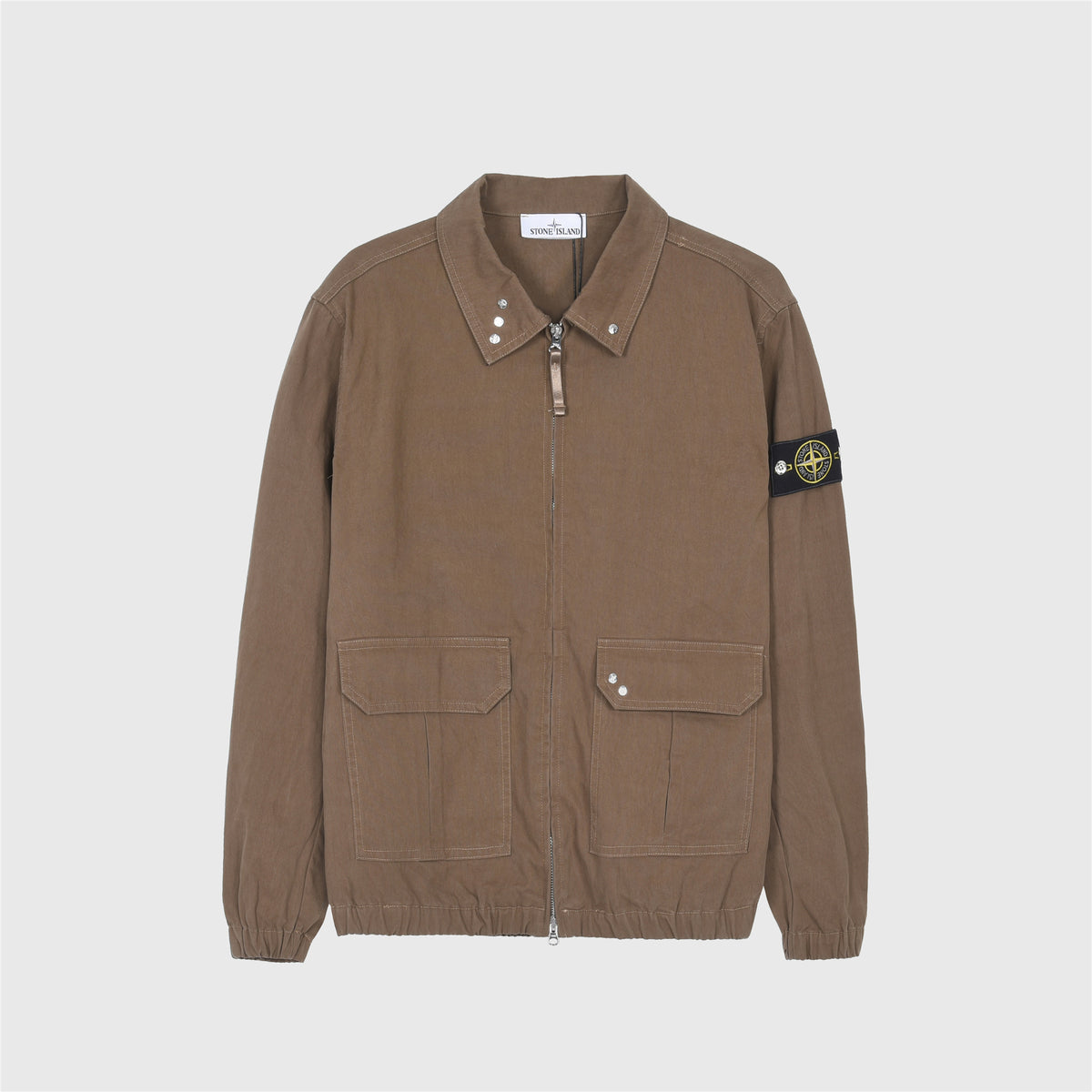 Stone Island Khaki Field Jacket Men Zip Up Collared Overshirt Compass Badge